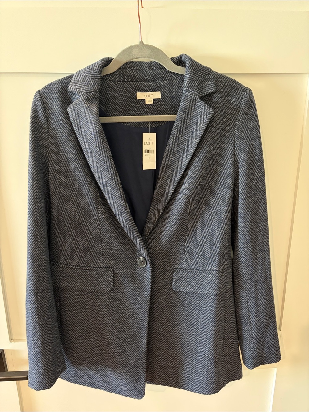 LOFT Navy Herringbone Single-Button Blazer